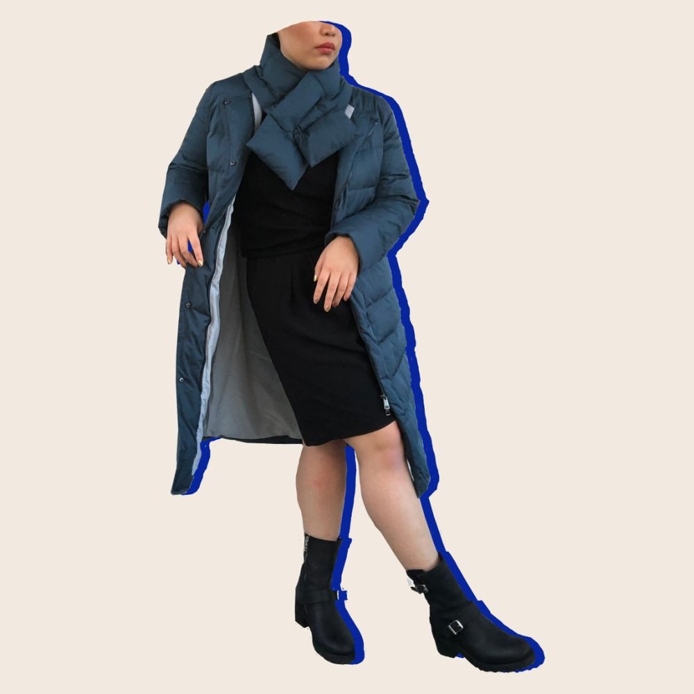 JennU Navy Winter Maxi Long Down Coat scarf - Picture 2 of 6